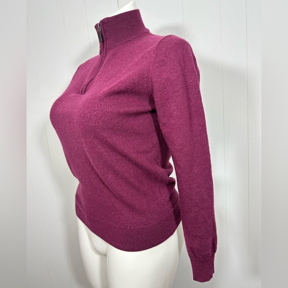 UNTUCKIT Women Sz L Burgundy 100% Merino Wool Long Sleeve Knit Sweater Half Zip - Picture 4 of 9